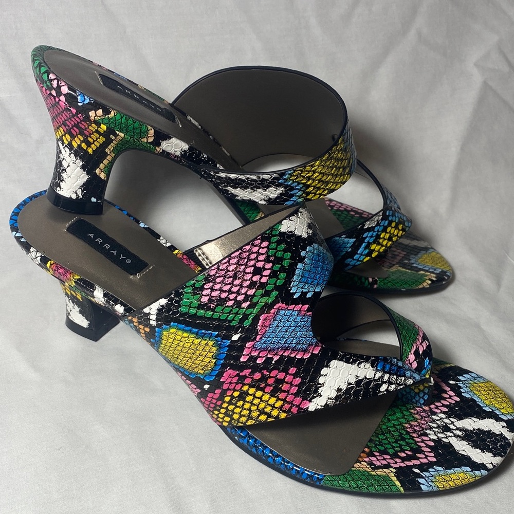 Array Multicolor Snakeskin Print Heels Slides Size 8.5 NWOT